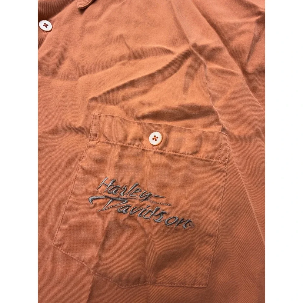 Harley-Davidson Shirt Mens‎ 2XL Orange Silk Hawaiian Motorcycle Tori Richard
